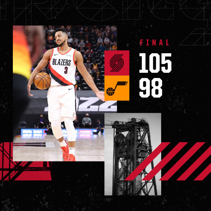 开拓者105-98力克爵士 利拉德30+6 CJ26分 克拉克森29分