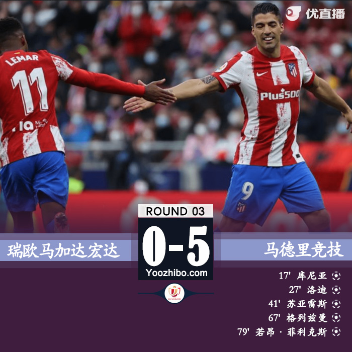 马竞5-0马加达宏达 <a href=/juxing/look/zuqiuzhibo/121.html target=_blank class=infotextkey>苏亚雷斯</a>建功格列兹曼替补破门