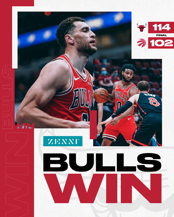 公牛114-102力克猛龙 拉文24+5 武切维奇16+16 约翰逊35+10